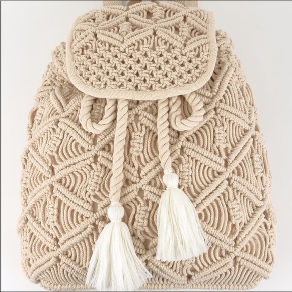 ❤️ Boho Crochet Cotton Backpack w Tassels - Picture 3 of 8